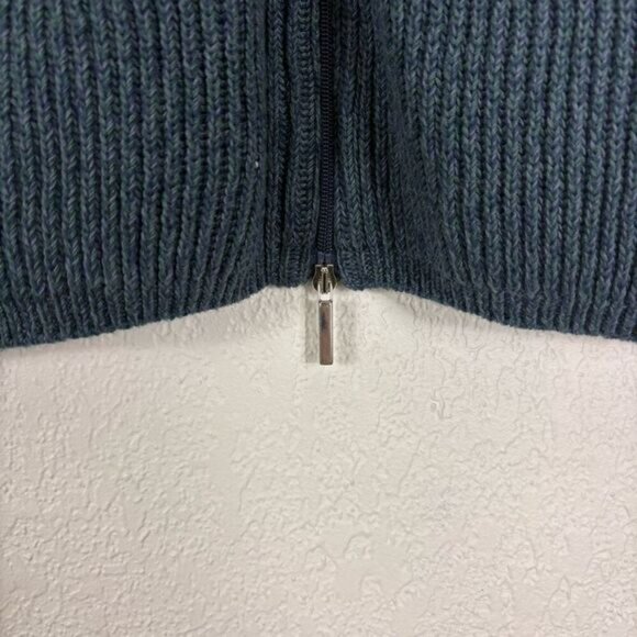 Max Mara Leisure Blue & Green Ribbed Knit Cotton Zip Up Sweater Size Large - Picture 6 of 11